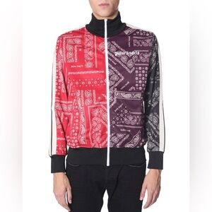 Palm Angels Bandana Track Jacket Zip Up Maroon & Red, Striped Sleeves XL Unisex